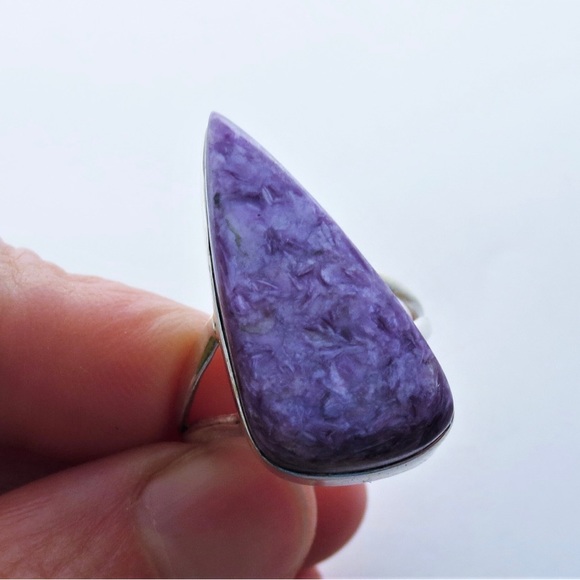Genuine Charoite Gemstone Sterling Silver Ring Size 9.5 - Picture 1 of 4